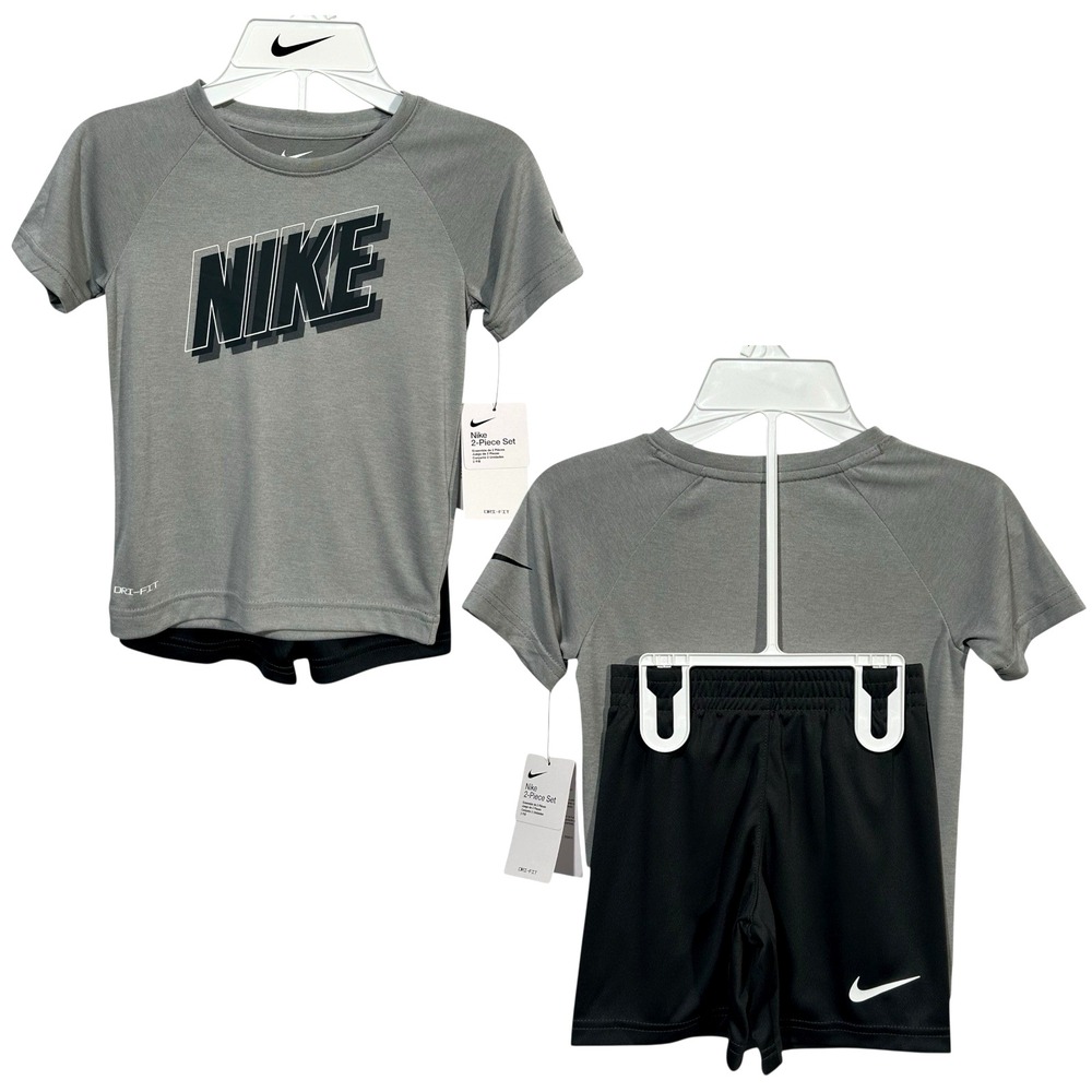 Nike Boys Dri-FIT T-Shirt & Shorts Outfit Set Size 4‎ Black Gray Athletic Sporty